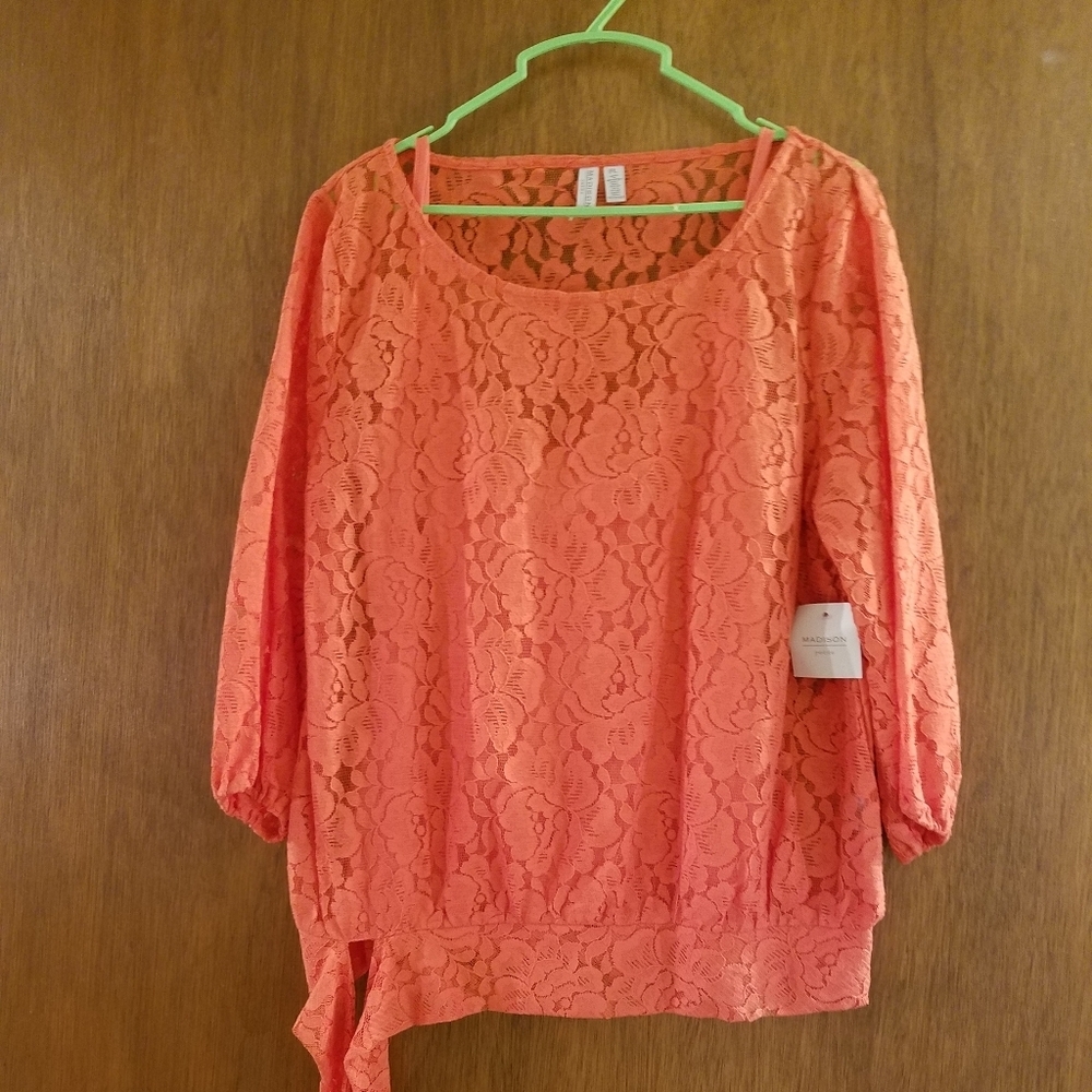 Madison Blouse Top Lace Blouson Orange Tangerine Large Petite Two Pieces